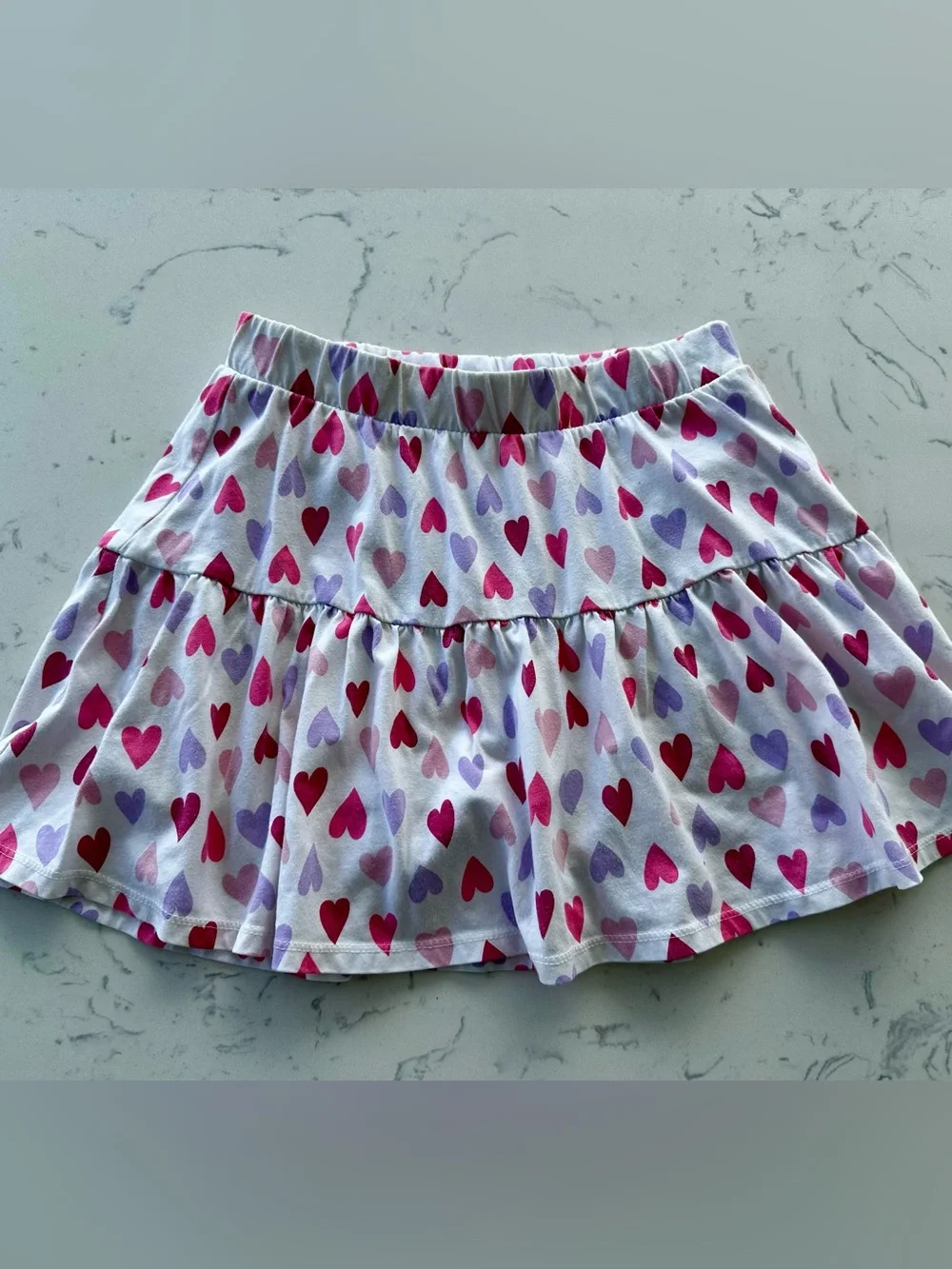 Kids Heart-Print Skirt in White with Pink & Purple Hearts